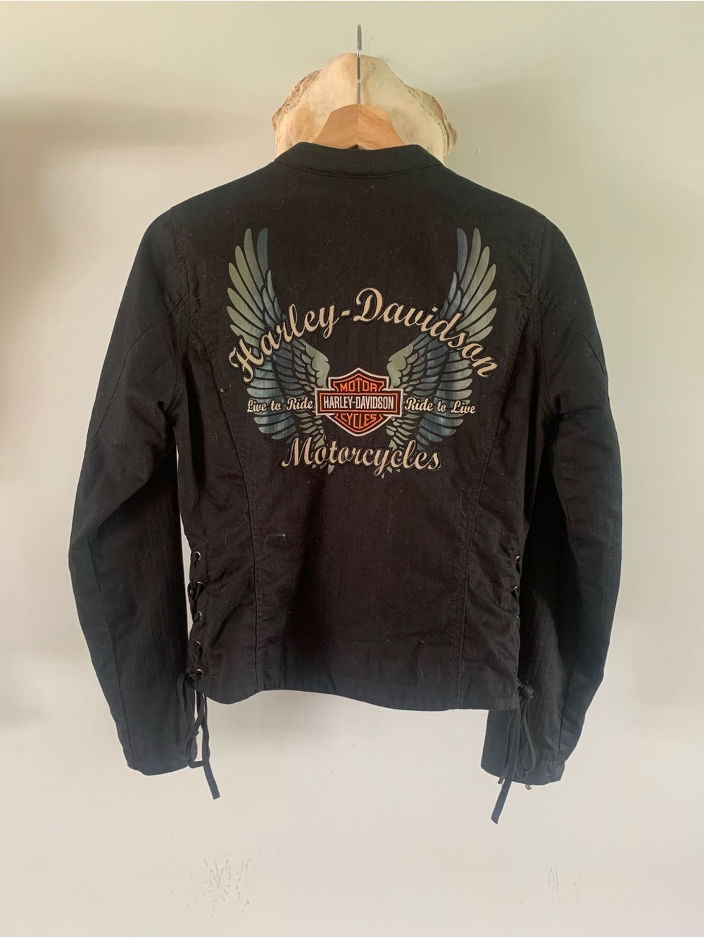 Harley-Davidson Black Jacket with Winged Logo and Orange Shield